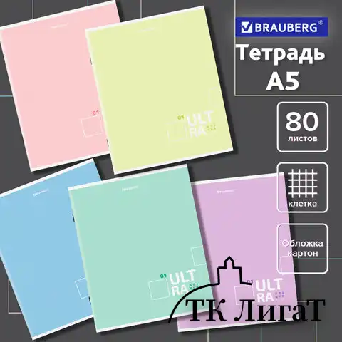 Тетрадь А5, 80 л., BRAUBERG, скоба, клетка, обложка картон, 