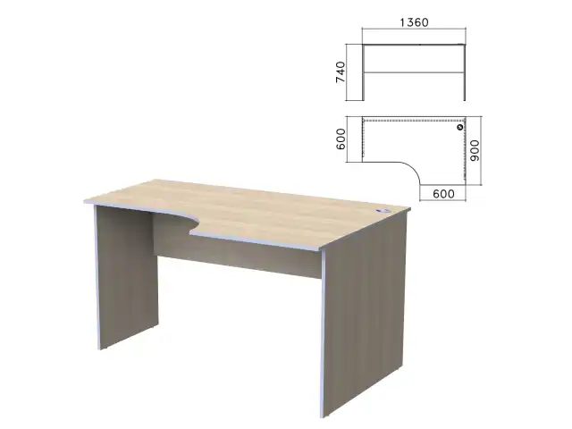 Стол письменный эргономичный "Бюджет", 1360х900х740 мм, правый, дуб шамони светлый, 402663-430