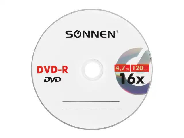 Диск DVD-R SONNEN, 4,7 Gb, 16x, бумажный конверт (1 штука), 512576