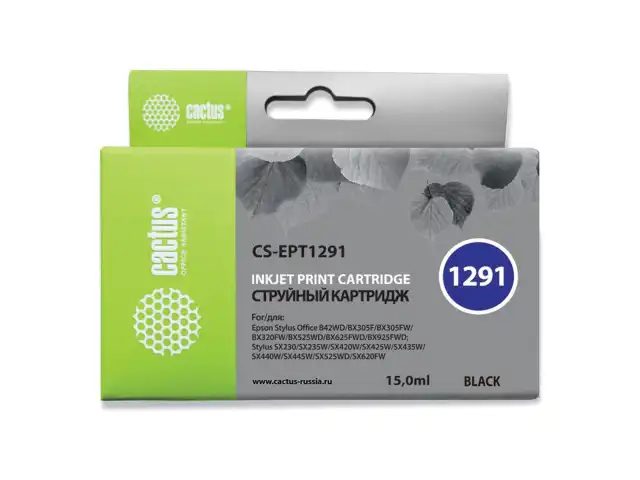 Картридж струйный CACTUS (CS-EPT1291) для EPSON Stylus B42WD/BX305W/BX625WD, черный