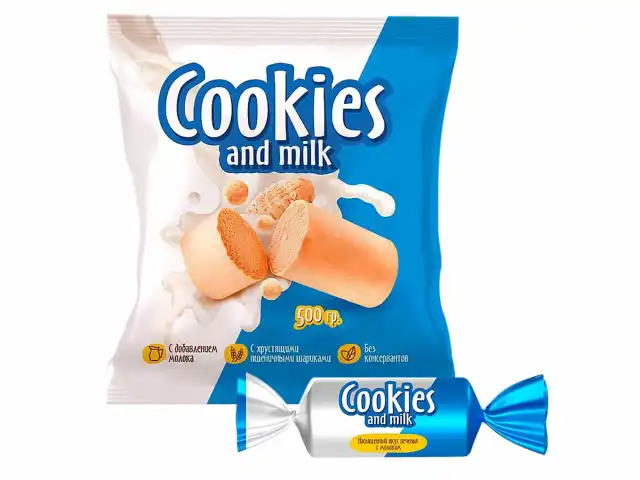 Батончики шоколадные COOKIES AND MILK молочные со сливочным печеньем 500 г., РНК650