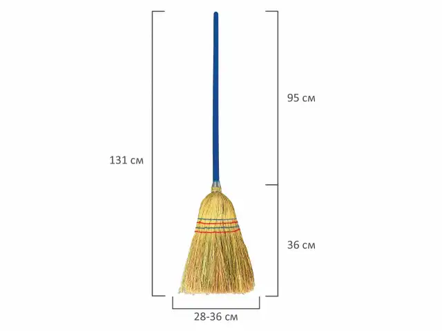 Веник-метла сорго LAIMA 1, натуральный, прошивной, с деревянным черенком 95 см, средний, 360х280 мм, 601336