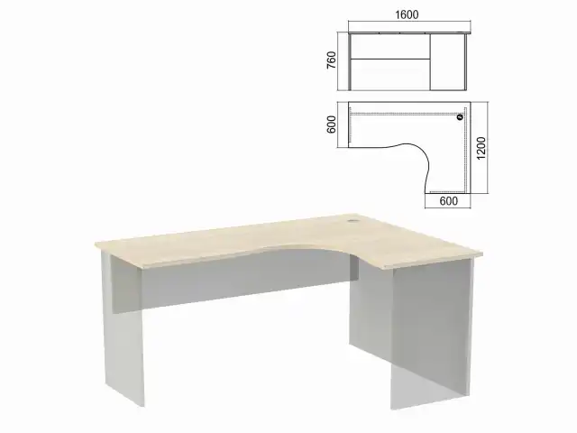 Стол компактный ЧАСТЬ 1 "Арго", 1600х1200х760 мм, правый, ясень шимо