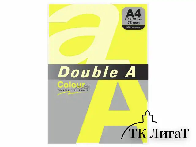 Бумага цветная DOUBLE A, А4, 75 г/м2, 100 л., неон, желтая