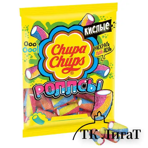 Мармелад жевательный CHUPA CHUPS (Чупа-Чупс) "Кислые Роллсы", мини-трубочки, 70 г, пакет