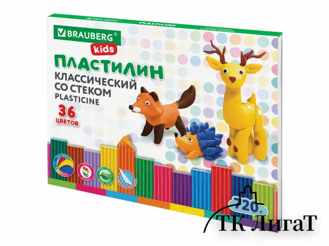 Пластилин классический BRAUBERG KIDS, 36 цветов, 720 г, стек, ВЫСШЕЕ КАЧЕСТВО, 106438