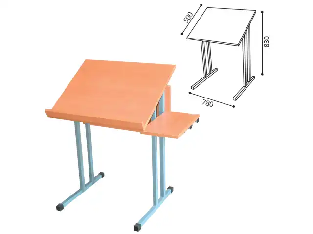Стол-парта 1-местный для черчения, 780х500х830 мм, рост 6, серый каркас, ЛДСП бук