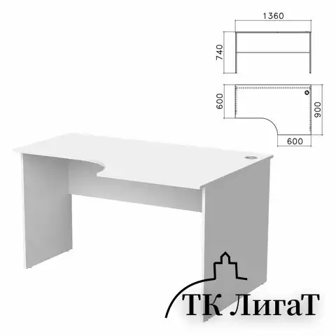 Стол письменный эргономичный "Бюджет", 1360х900х740 мм, правый, белый, 402663-290