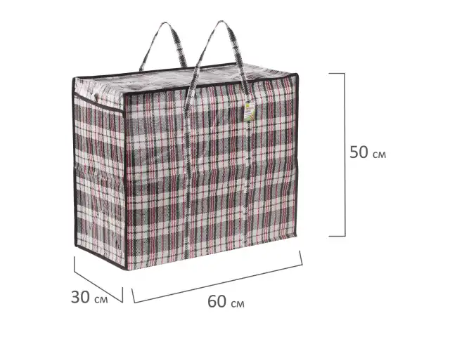Сумка-баул хозяйственная, полипропилен, 60х50х30 см, 90 литров, черно-красная, 150 г/м2, ЛЮБАША, 604702
