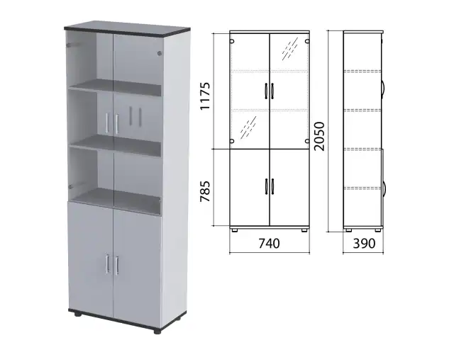 Шкаф закрытый со стеклом "Монолит", 740х390х2050 мм, цвет серый (КОМПЛЕКТ)