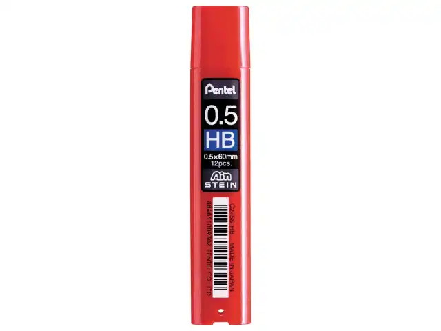 Грифели запасные 0,5 мм, HB, PENTEL (Япония), КОМПЛЕКТ 12 штук, 