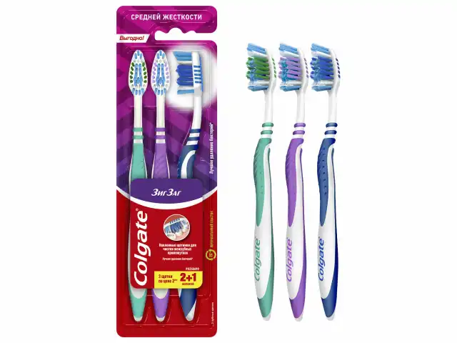 Зубная щетка НАБОР (2+1) COLGATE "Зиг заг", средней жесткости, ш/к 02113, FVN59964