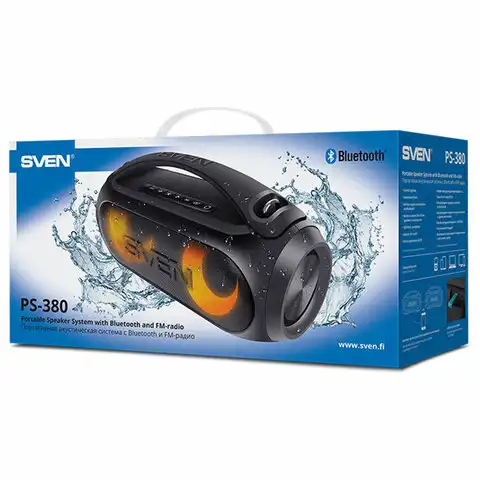 Колонка портативная SVEN PS-380, 40 Вт, TWS, Bluetooth, FM, USB, черный, SV-021290