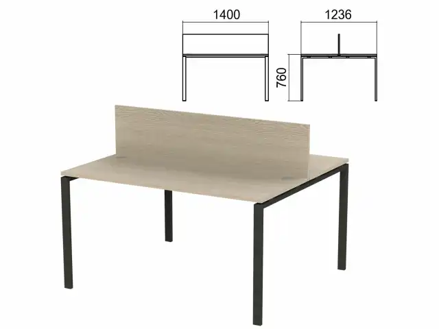 Стол письменный 2-МЕСТНЫЙ на металлокаркасе "Арго", 1400х1236х760 мм, ясень шимо (КОМПЛЕКТ)