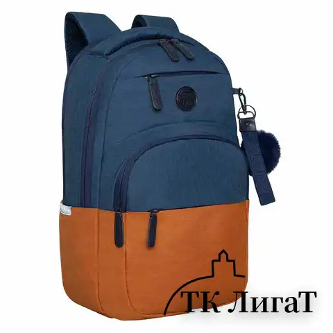 Рюкзак GRIZZLY школьный, укреп. спинка, 2 отделения, д/дев., BLUE/ORANGE, 43х27,5х16 см, RD-341-2/3