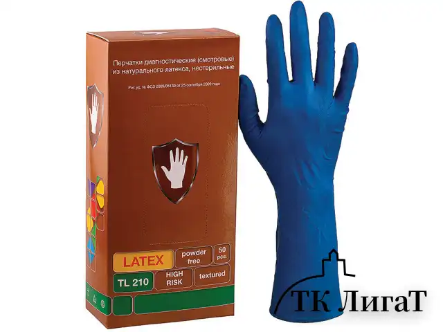 Перчатки латексные смотровые КОМПЛЕКТ 25 пар (50 шт.), L (большой), синие, SAFE&CARE High Risk DL/TL210