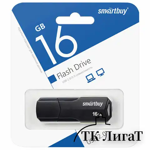 Флеш-диск 16GB SMARTBUY Clue USB 2.0, черный, SB16GBCLU-K