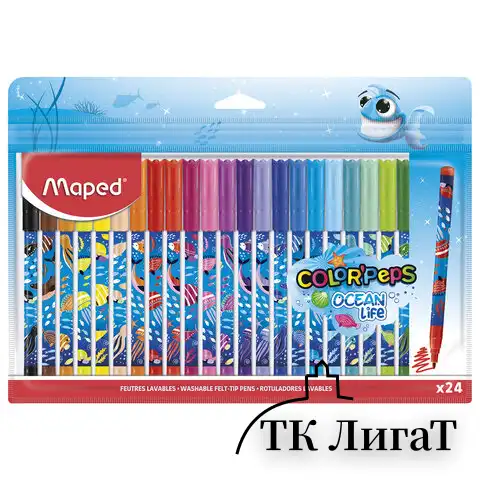 Фломастеры MAPED COLOR'PEPS Ocean Life, 24 цвета, смываемые, вентилируемый колпачок, 845703
