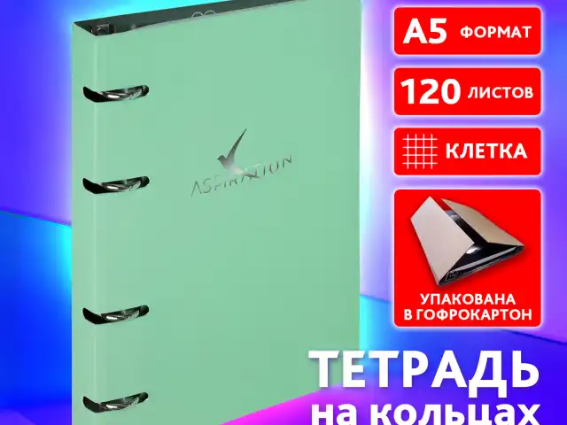 Тетрадь на кольцах А5 160х212мм, 120л, картон, фольга, клетка, BRAUBERG, Elegance, 404734