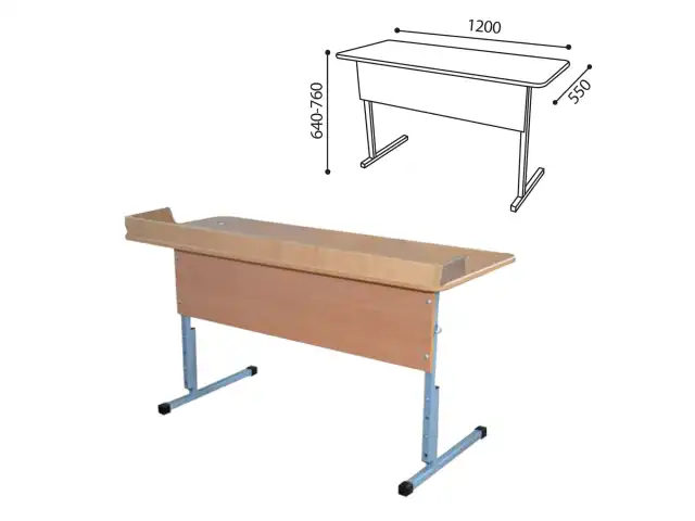 Стол-парта 2-местный регулируемый для кабинета химии, 1200х550х640-760 мм, рост 4-6, металл/ДСП, пластик