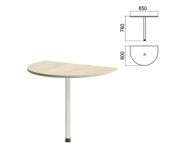 Стол приставной полукруг "Арго", 850х600х760 мм, ясень шимо/опора хром (КОМПЛЕКТ)