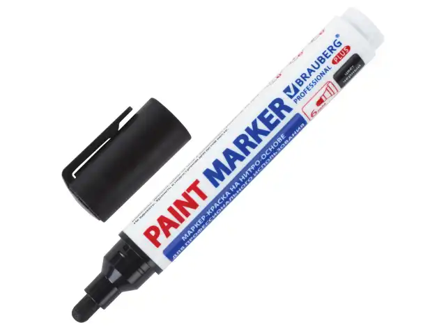 Маркер-краска лаковый (paint marker) 6 мм, ЧЕРНЫЙ, НИТРО-ОСНОВА, BRAUBERG PROFESSIONAL PLUS EXTRA, 151451