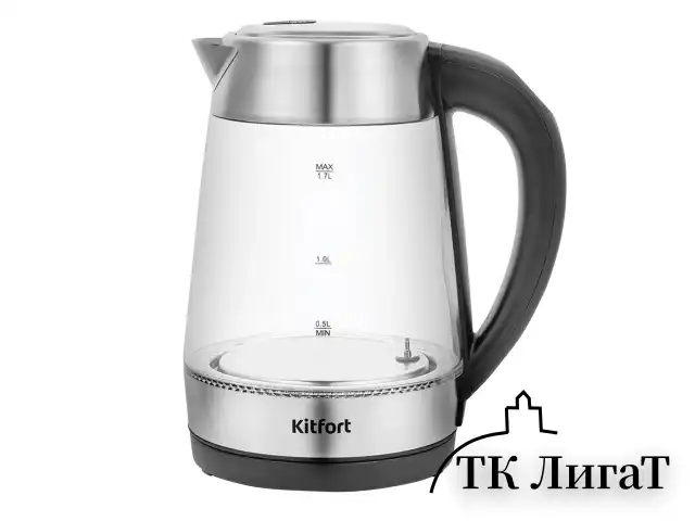 Чайник KITFORT КТ-6107, 1,7 л, 2200 Вт, закрытый нагревательный элемент, ТЕРМОРЕГУЛЯТОР, стекло, черный