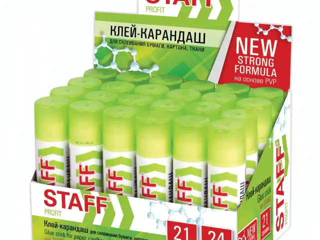 Клей-карандаш УСИЛЕННЫЙ STAFF Profit, 21 г, PVP-основа, 228662