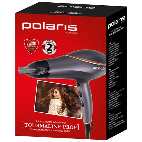 Фен POLARIS PHD 2290Ti Tourmaline, 2200Вт, 2 скорости, 3 температурных режима, графит