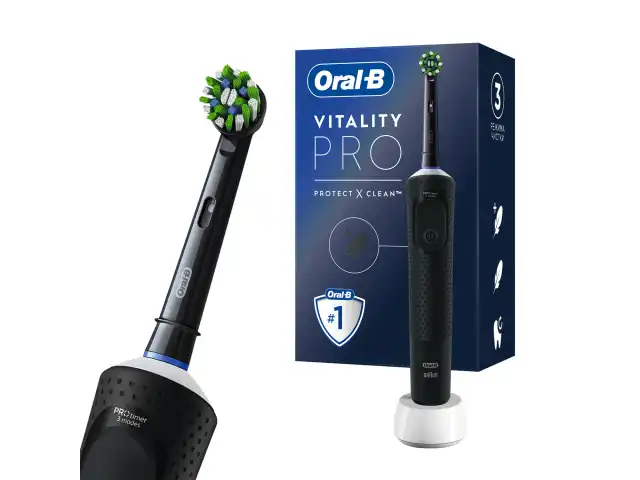 Зубная щетка электрическая ORAL-B (Орал-би) Vitality Pro, ЧЕРНАЯ, 1 насадка, 80367641