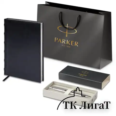 Ручка шариковая PARKER "Jotter Core Stainless Steel CT", ежедневник А5 черный, пакет, 880891