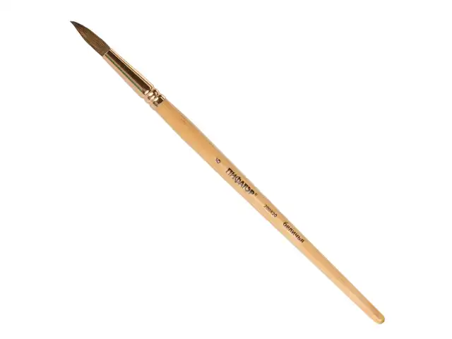 Кисть ПИФАГОР, БЕЛКА, круглая, № 6, деревянная лакированная ручка, с колпачком, пакет с подвесом, 200820