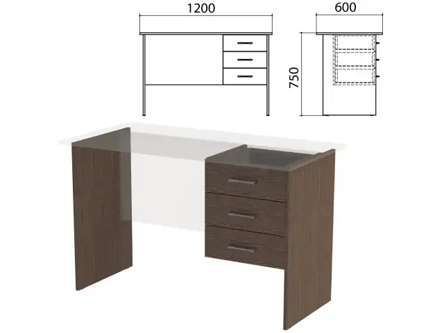 Каркас к столам письменным с тумбой "Канц" 1200х600х750 мм, цвет венге, СК27.16.2