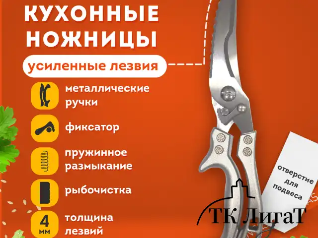 Ножницы-секатор кухонные DASWERK, 260 мм, фиксатор, зазубренные, металлические, 608902