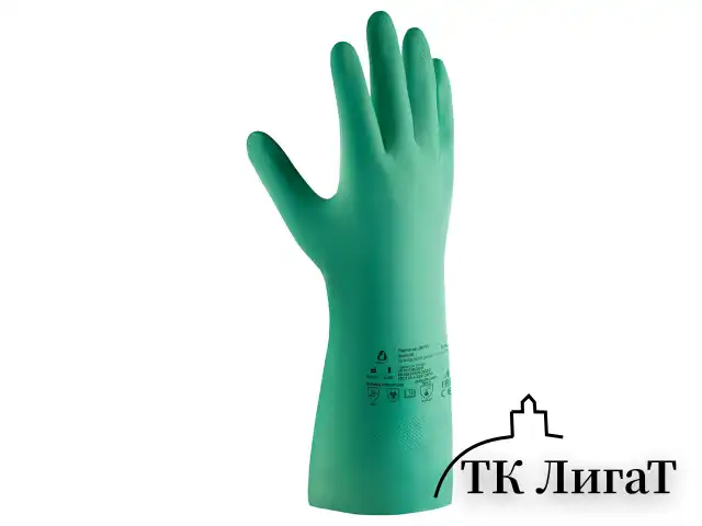 Перчатки нитриловые КЩС JETA SAFETY, хлопчатобумажное напыление, размер 9 (L), зеленые, JN711, JN711-09-L