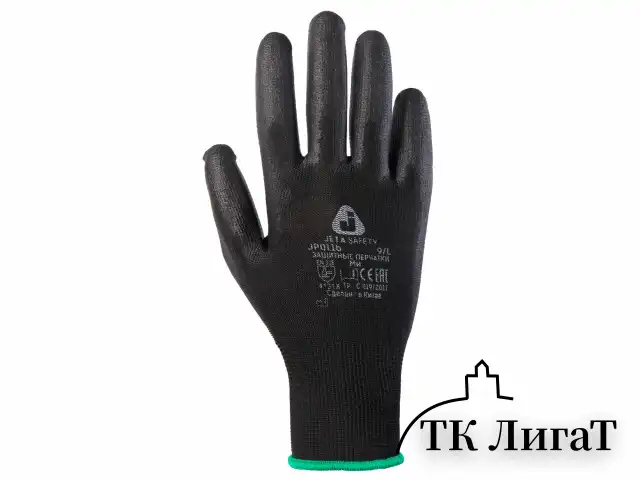 Перчатки нейлоновые JETA SAFETY, полиуретановое покрытие, КОМПЛЕКТ 12 пар, размер 10 (XL), черные, JP011b, JP011b-XL
