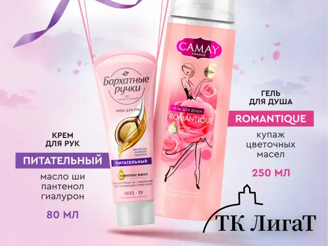 Подарочный набор: гель для душа CAMAY 250 мл + Крем для рук БАРХАТНЫЕ РУЧКИ питательный 80 мл