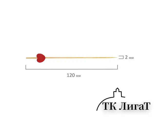 Пики для канапе бамбуковые "Сердце красное", 12 см, 100 шт., КП, 139419