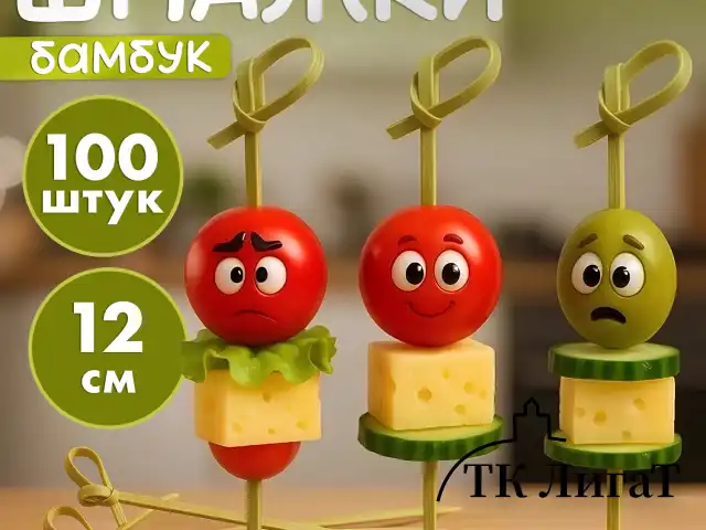 Пики для канапе бамбуковые "Сердце красное", 12 см, 100 шт., КП, 139419