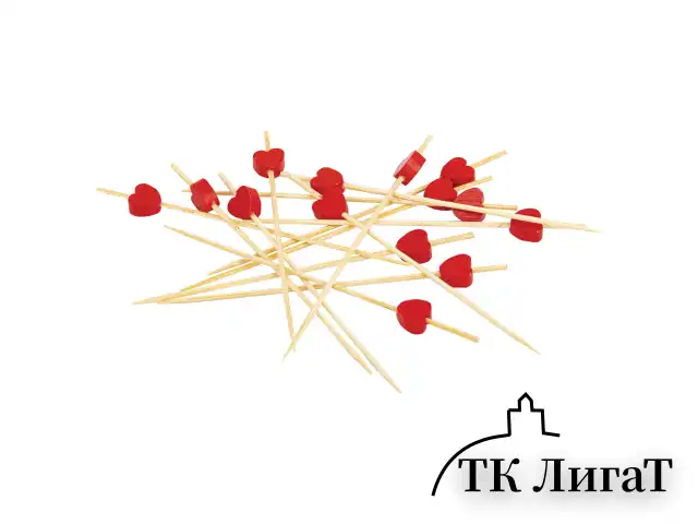 Пики для канапе бамбуковые "Сердце красное", 12 см, 100 шт., КП, 139419