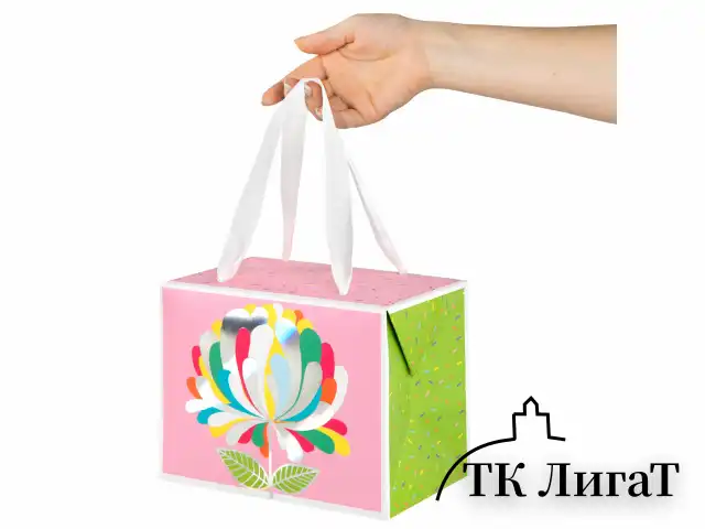 Пакет-коробка подарочный (1 штука) "Цветок", 15х9х11 см, тиснение фольгой, ламинация, 90074