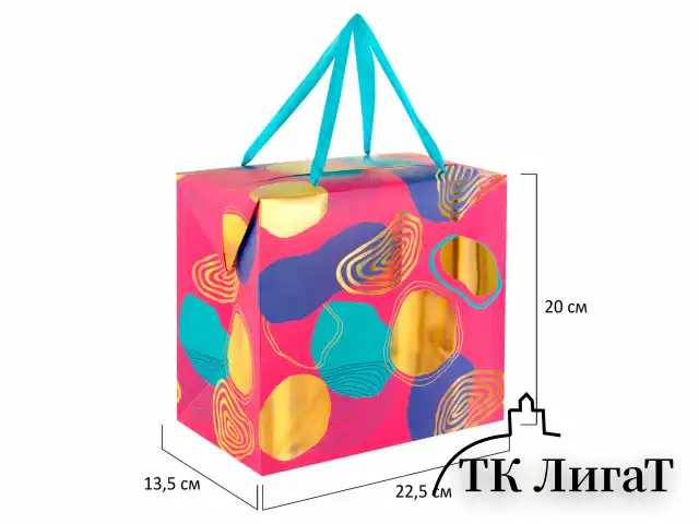 Пакет-коробка подарочный (1 штука) "Яркий", 22,5х13,5х20 см, тиснение фольгой, ламинация, 90079