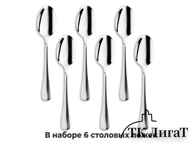 Ложки столовые STANDARD КОМПЛЕКТ 6 шт., полированная нержавеющая сталь, серебристые, ПАКЕТ, DASWERK, 881143, 609077