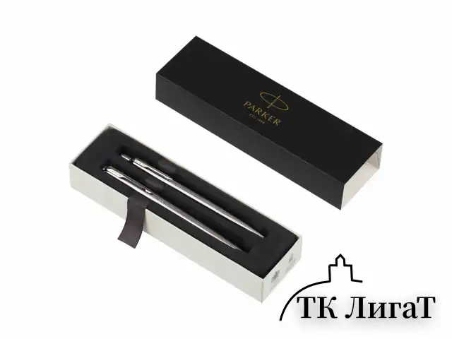 Набор PARKER "Jotter Stainless Steel GT": шариковая ручка синяя и перьевая ручка синяя, 2093258
