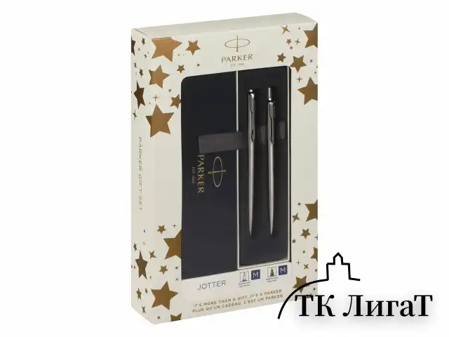 Набор PARKER "Jotter Stainless Steel GT": шариковая ручка синяя и перьевая ручка синяя, 2093258