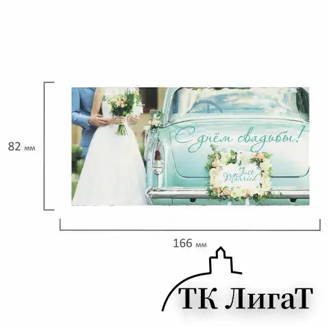 Конверт для денег "С ДНЁМ СВАДЬБЫ", Just married, 166х82 мм, блестки, ЗОЛОТАЯ СКАЗКА, 113754