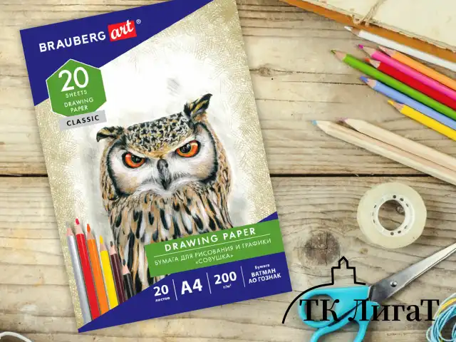 Бумага для рисования и графики в папке А4, 20 л., 200 г/м2, ВАТМАН ГОЗНАК, BRAUBERG ART CLASSIC, 114492