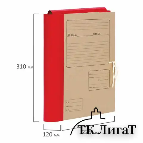 Папка для бумаг архивная А4 (225х310 мм), 120 мм, 4 завязки, крафт, корешок - бумвинил, 123204