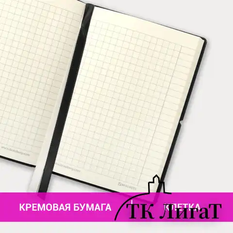 Блокнот МАЛЫЙ ФОРМАТ (100х150 мм) А6, BRAUBERG "Black Jack", 128 л., гладкий кожзам, резинка, клетка, черный, 125243