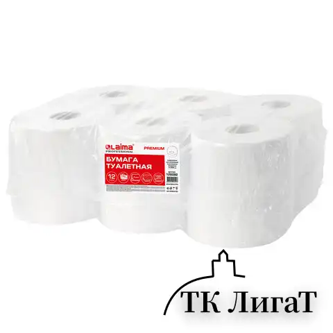Бумага туалетная 170 м, LAIMA (T2), PREMIUM, 2-слойная, цвет белый, КОМПЛЕКТ 12 рулонов, 126092
